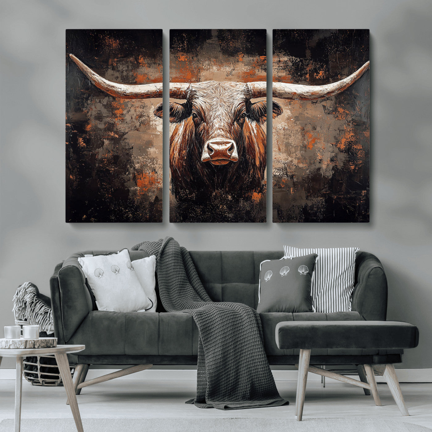 24779067-MGV-CV-36X24-Longhorn Bull Wall Art – Western Rustic Canvas Print, Bold Cowboy Cattle Painting for Ranch House, Farmhouse, Office, or Living