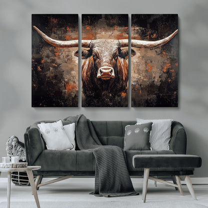 24779067-MGV-CV-36X24-Longhorn Bull Wall Art – Western Rustic Canvas Print, Bold Cowboy Cattle Painting for Ranch House, Farmhouse, Office, or Living