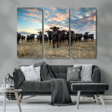13867292-MGV-CV-36X24-Black Cattle Wall Art – Rustic Ranch Herd Canvas Print, Western Farmhouse Country Landscape Decor for Living Room, Office, or