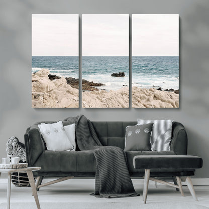 25481980-MGV-CV-36X24-Ocean Coastal Wall Art – Rocky Shoreline and Waves Canvas Print, Serene Beach Landscape Decor for Living Room, Bedroom, or Office