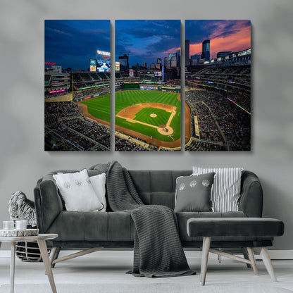 68222753-MGV-CV-36X24-Baseball Stadium Wall Art – Panoramic Night Game Canvas Print, Sports Decor for Man Cave, Office, Bar, or Living Room