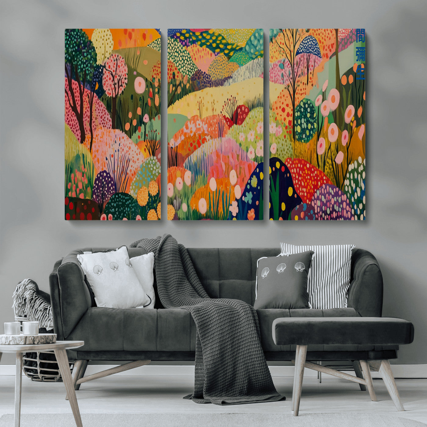 79636380-MGV-CV-36X24-Colorful Abstract Landscape Wall Art – Vibrant Hills and Flowers Canvas Print, Modern Whimsical Artwork for Living Room, Bedroom,