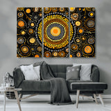 45478523-MGV-CV-36X24-Abstract Circle Wall Art – Bold Black and Gold Dot Painting Canvas Print, Modern Geometric Mandala Style Decor for Living Room or