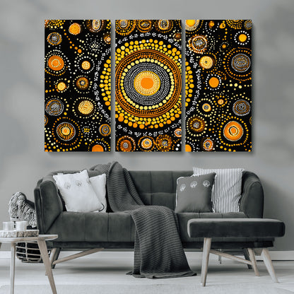 45478523-MGV-CV-36X24-Abstract Circle Wall Art – Bold Black and Gold Dot Painting Canvas Print, Modern Geometric Mandala Style Decor for Living Room or