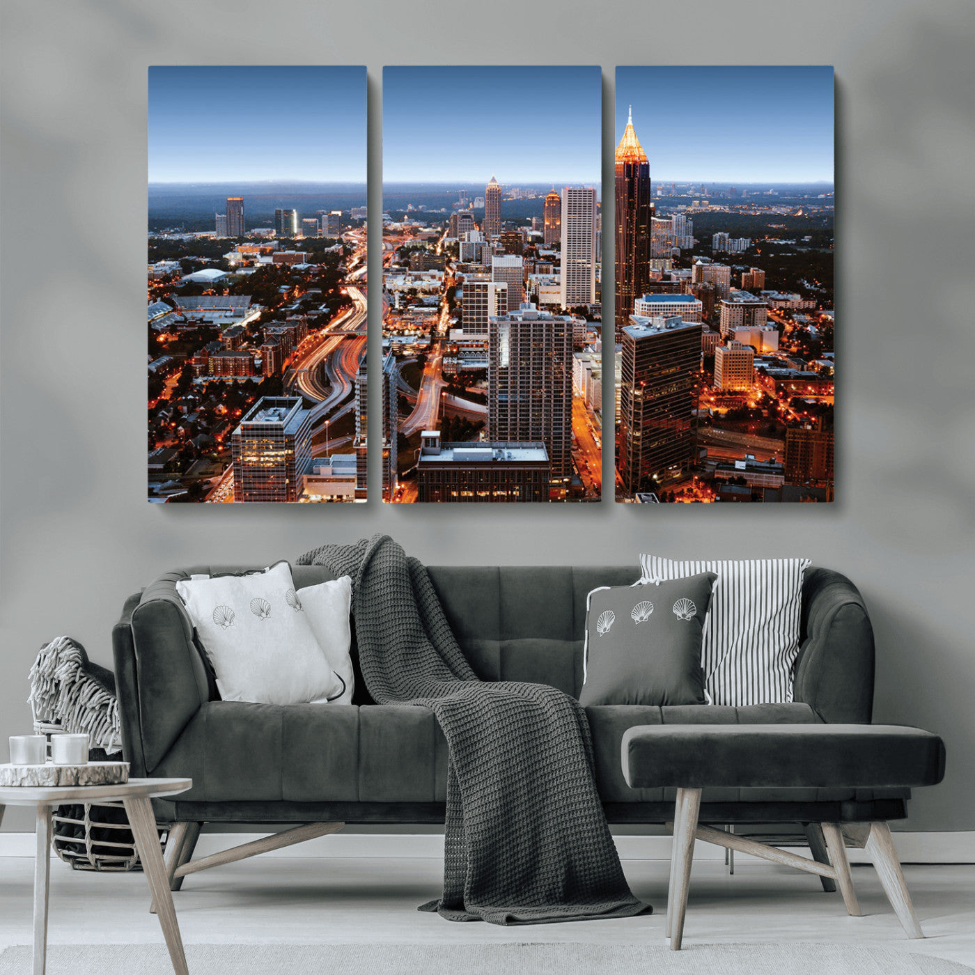 25096967-MGV-CV-36X24-Atlanta Skyline Wall Art – Vibrant Cityscape Canvas Print, Modern Night Lights Urban Decor for Office, Living Room, or Apartment