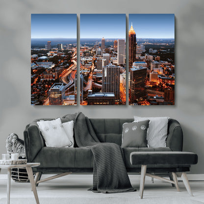 25096967-MGV-CV-36X24-Atlanta Skyline Wall Art – Vibrant Cityscape Canvas Print, Modern Night Lights Urban Decor for Office, Living Room, or Apartment