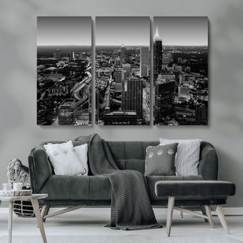 46578567-MGV-CV-36X24-Atlanta Skyline Wall Art – Black and White Cityscape Canvas Print, Modern Urban Night Decor for Office, Living Room, or Apartment