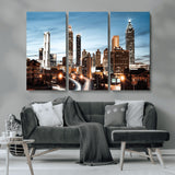 23859158-MGV-CV-36X24-Atlanta Skyline Wall Art – Modern Cityscape Canvas Print with Night Lights and Traffic Trails, Urban Decor for Office, Apartment,