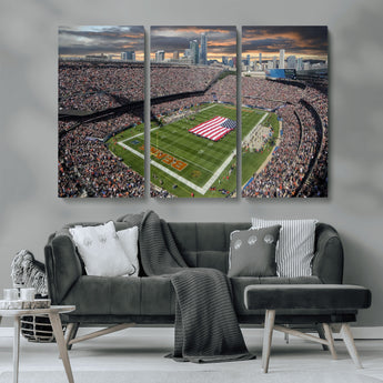 98106777-MGV-CV-36X24-Soldier Field Wall Art – Chicago Bears Stadium Canvas Print with American Flag, Game Day Football Decor for Man Cave, Bar, or