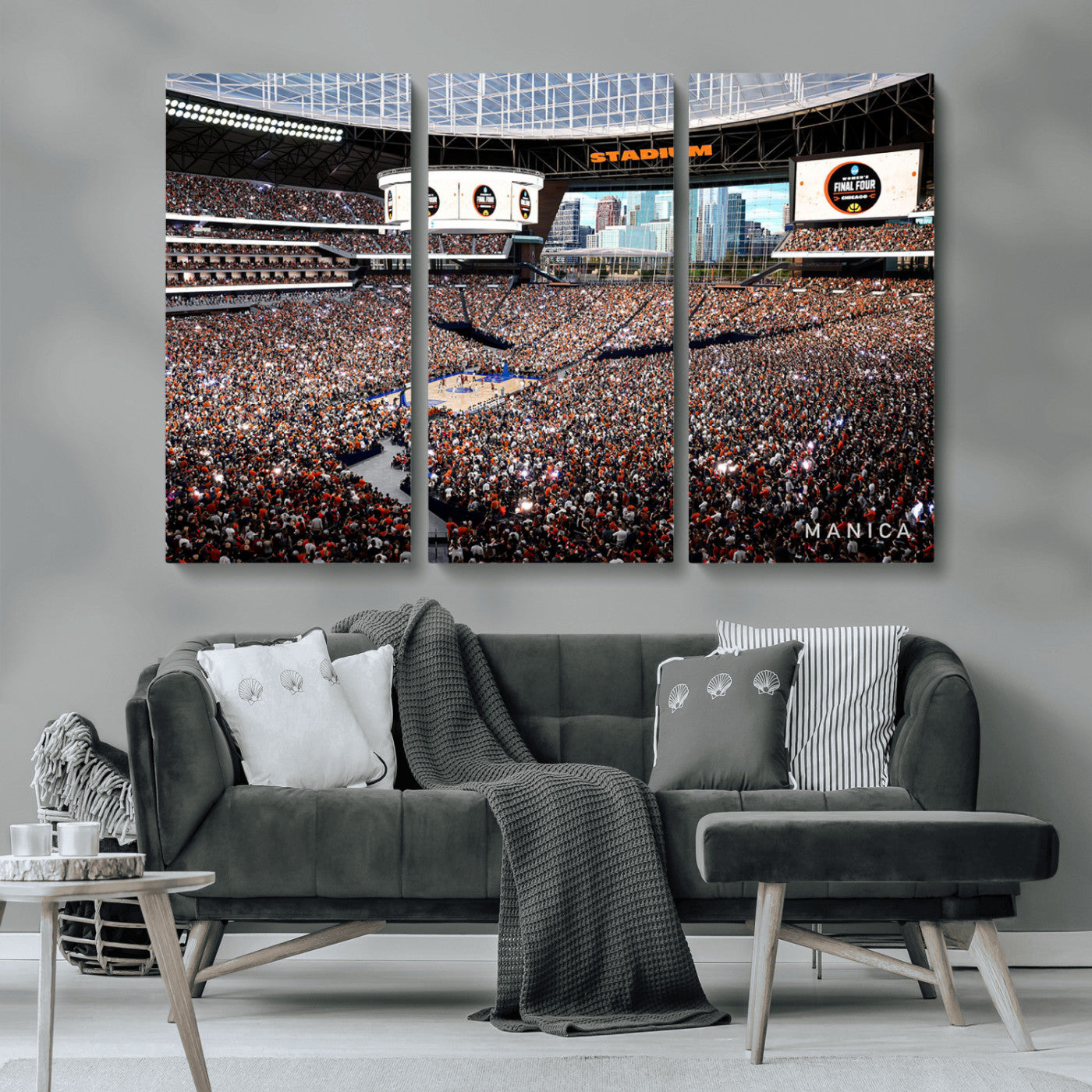 38616413-MGV-CV-36X24-Chicago Dome Stadium Wall Art – Futuristic Basketball Final Four Arena Canvas Print, Modern Sports Fan Decor for Man Cave or