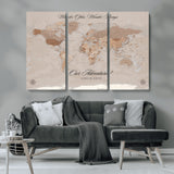 95243244-MGV-CV-36X24-Wander Often Wonder Always World Map Wall Art – Neutral Beige Adventure Canvas Print, Rustic Boho Travel Decor for Bedroom, Living