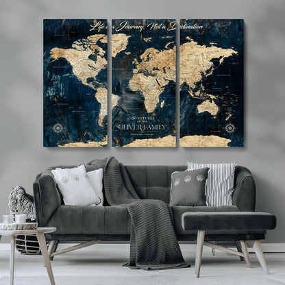 36970886-MGV-CV-36X24-Life is a Journey Not a Destination World Map Rustic Navy Beige Vintage Travel Wall Art Adventure Quote Canvas Print for Home