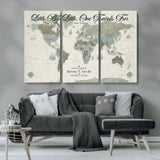 10693204-MGV-CV-36X24-Little By Little One Travels Far Tolkien Quote Blue Green World Map Adventure Wall Art Canvas Print Rustic Wanderlust Travel Decor