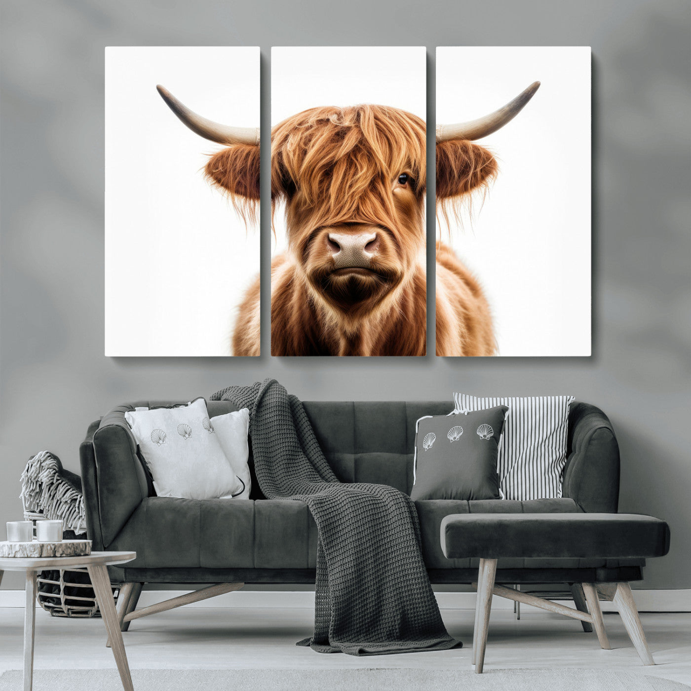637908607-MGV-FC-93X47-3P_Black-Highland Cow Wall Art Print – Rustic Farmhouse Animal Portrait, Scottish Highland Cattle Canvas, Modern Country Wall Decor for