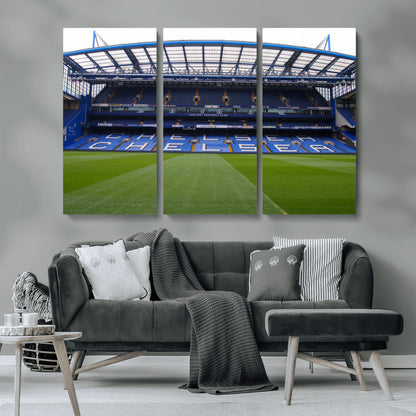 38616413CHELSA-MGV-CV-36X24-Chelsea Stadium Wall Art – Panoramic Football Field Canvas Print, Game Day Sports Decor for Living Room, Office, or Man Cave