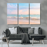 88024944-MGV-CV-36X24-Serene Ocean Waves Canvas Wall Art – Pastel Sky, Soft Sand Beach, Tranquil Seascape, Calm Water Coastal Nature, Relaxing Peaceful