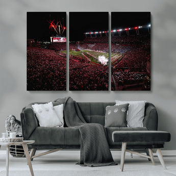 60690191-MGV-CV-36X24-Stadium Wall Art – Night Game Football Canvas Print with Fireworks, Marching Band and Crowd, Panoramic Sports Photography for Man