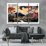28945903-MGV-CV-36X24-Japanese Wall Art – Mount Fuji Canvas Print with Cherry Blossoms and Golden Wave Motifs, Traditional Asian Inspired Artwork for