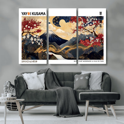28945903-MGV-CV-36X24-Japanese Wall Art – Mount Fuji Canvas Print with Cherry Blossoms and Golden Wave Motifs, Traditional Asian Inspired Artwork for