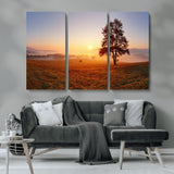 57919623-MGV-CV-36X24-Golden Sunrise Landscape Canvas Wall Art - Framed Misty Field Print, Large Nature Canvas for Living Room, Office, or Home Decor