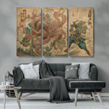 63782167-MGV-CV-36X24-Tsukioka Yoshitoshi Samurai Wall Art Print, Japanese Katana Warrior Canvas Wall Art, Octopus Sea Monster Canvas Print,