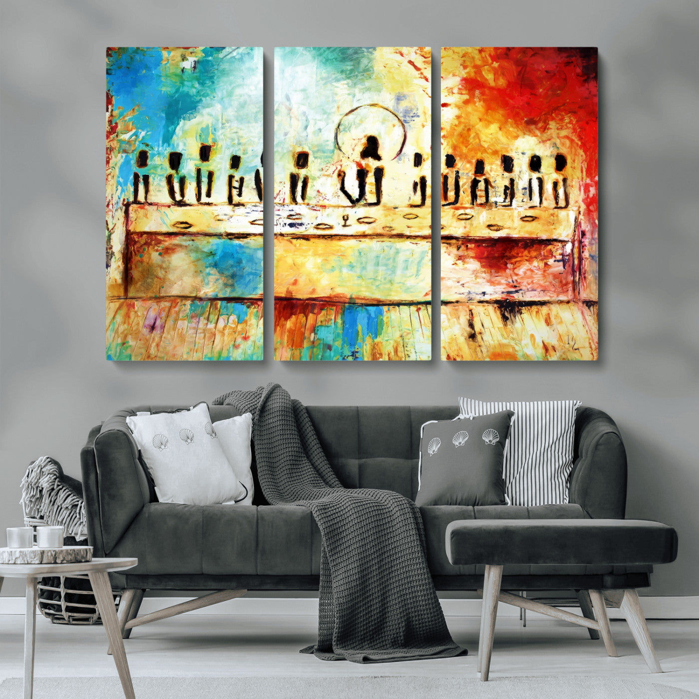 YKE34632598CR-MGV-CV-36X24-Abstract Last Supper with Apostles Wall Art Canvas Print