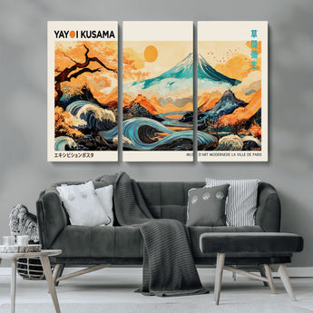 94085549-MGV-CV-36X24-Japanese Wave and Mountain Wall Art – Panoramic Abstract Landscape Canvas Print, Asian Inspired Nature Decor for Living Room,