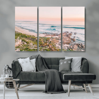 27332135-MGV-CV-36X24-Coastal Sunset Wall Art – Ocean Waves and Rocky Shore Canvas Print, Scenic Seaside Photography Decor for Bedroom, Living Room,