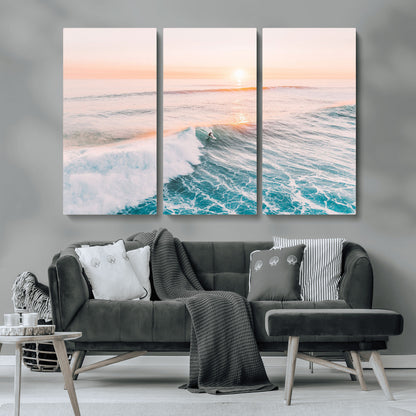 34064591-MGV-CV-36X24-Surfing Wall Art – Sunset Ocean Wave Canvas Print, Surfer Riding Sea Photography Decor for Bedroom, Living Room, Office, Coastal