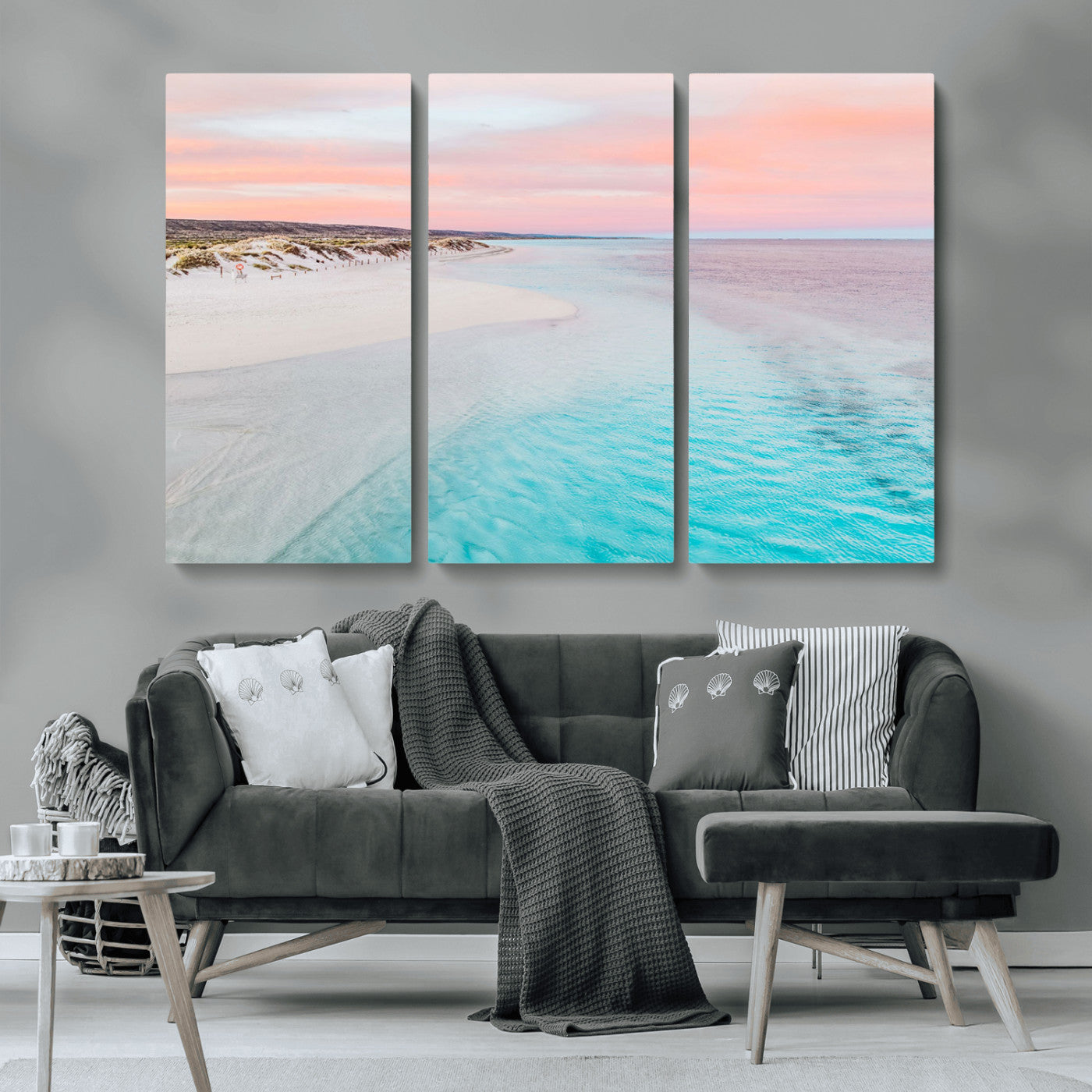 41613614-MGV-CV-36X24-Beach Sunset Wall Art – Pastel Ocean Canvas Print, Turquoise Water and Pink Sky Photography Decor for Bedroom, Living Room, Office
