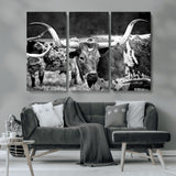 15425553-MGV-CV-36X24-Western Wall Art – Longhorn Cattle Black and White Canvas Print, Rustic Ranch Photography Decor for Bedroom, Living Room, Office,