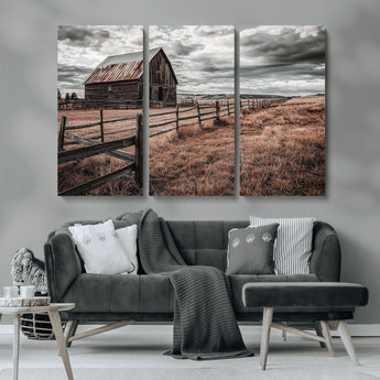 70676381-MGV-CV-36X24-Rustic Barn Wall Art – Weathered Farmhouse Canvas Print, Country Landscape Photography Decor for Bedroom, Living Room, Office,