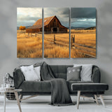 16480179-MGV-CV-36X24-Farmhouse Wall Art – Rustic Barn and Golden Field Canvas Print, Country Landscape Photography Decor for Bedroom, Living Room,