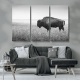 90861202-MGV-CV-36X24-Black and White Bison Canvas Wall Art – Rustic American Buffalo Print, Western Wildlife Photography for Farmhouse, Cabin, Office