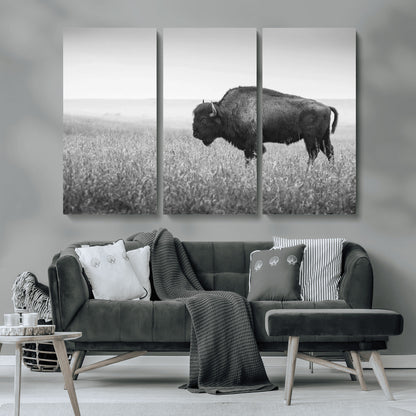 90861202-MGV-CV-36X24-Black and White Bison Canvas Wall Art – Rustic American Buffalo Print, Western Wildlife Photography for Farmhouse, Cabin, Office