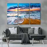24077769-MGV-CV-36X24-Sunset Beach Wall Art – Ocean Waves Canvas Print, Golden Shoreline Photography Coastal Decor for Living Room, Bedroom, Office,