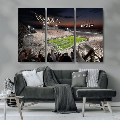 11221988-MGV-CV-36X24-Football Stadium Wall Art – Game Day Crowd with Fireworks, Sports Fan Photography Print, Stadium Decor for Man Cave, Bar, or