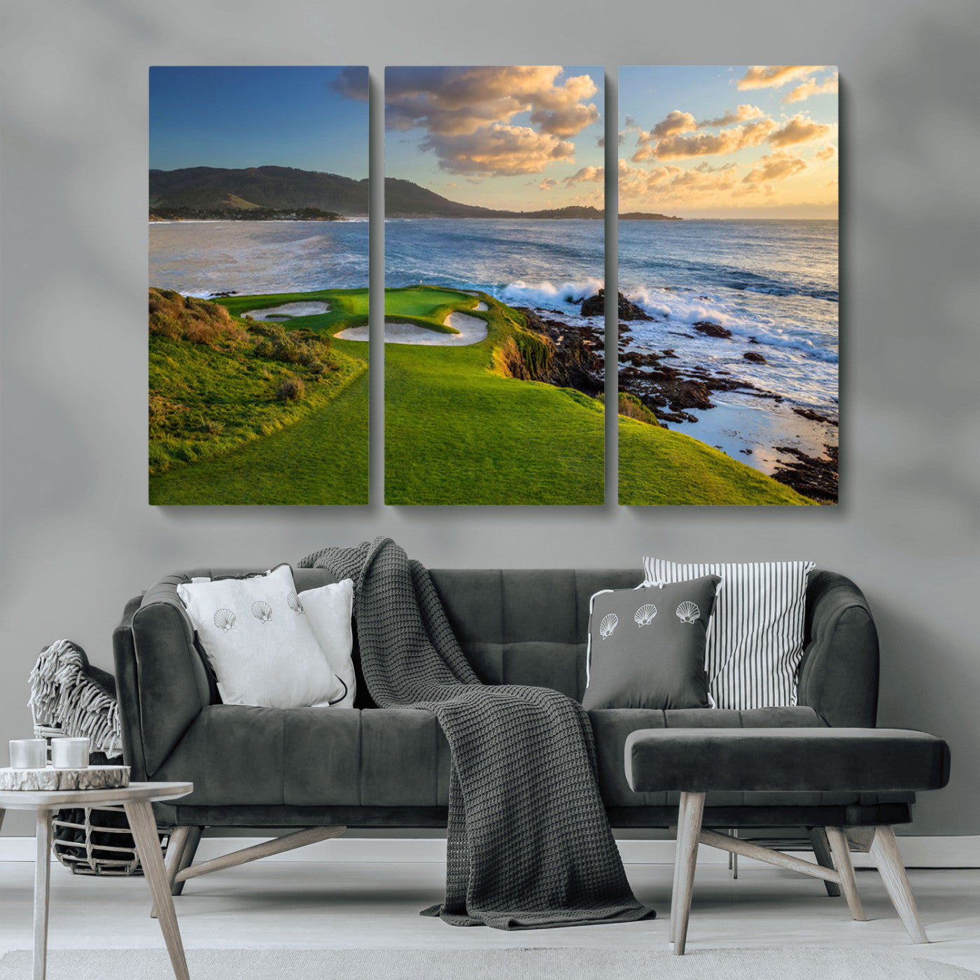 67486665-MGV-CV-36X24-Golf Course Wall Art – Pebble Beach Oceanfront Canvas Print, Coastal Fairway Photography Sports Decor for Living Room, Office, Man