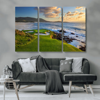 67486665-MGV-CV-36X24-Golf Course Wall Art – Pebble Beach Oceanfront Canvas Print, Coastal Fairway Photography Sports Decor for Living Room, Office, Man