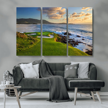 67486665-MGV-CV-36X24-Golf Course Wall Art – Pebble Beach Oceanfront Canvas Print, Coastal Fairway Photography Sports Decor for Living Room, Office, Man