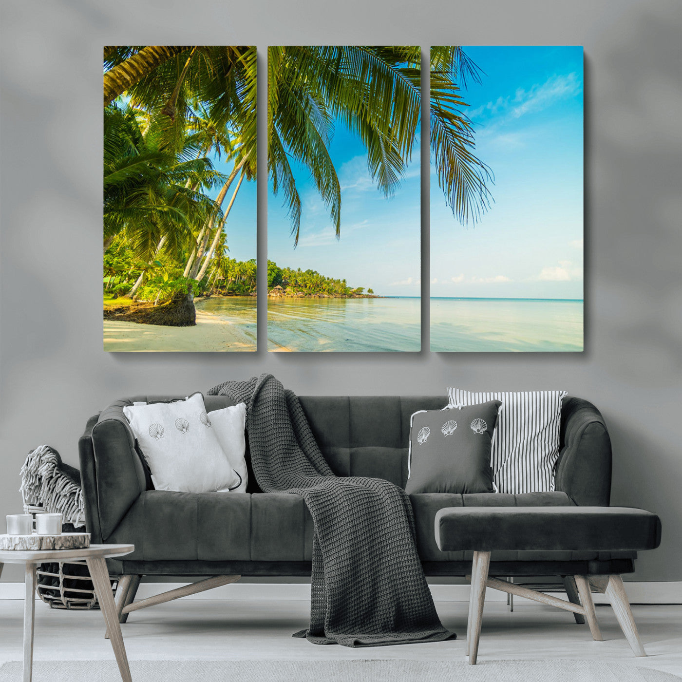 65056721-MGV-CV-36X24-Tropical Beach Wall Art – Palm Tree Coastal Photography Print, Relaxing Ocean Paradise Landscape, Island Seascape Home or Office