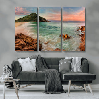 53831025-MGV-CV-36X24-Coastal Landscape Wall Art – Tropical Beach Ocean Canvas Print, Sunset Mountain View Photography Decor for Living Room, Bedroom,