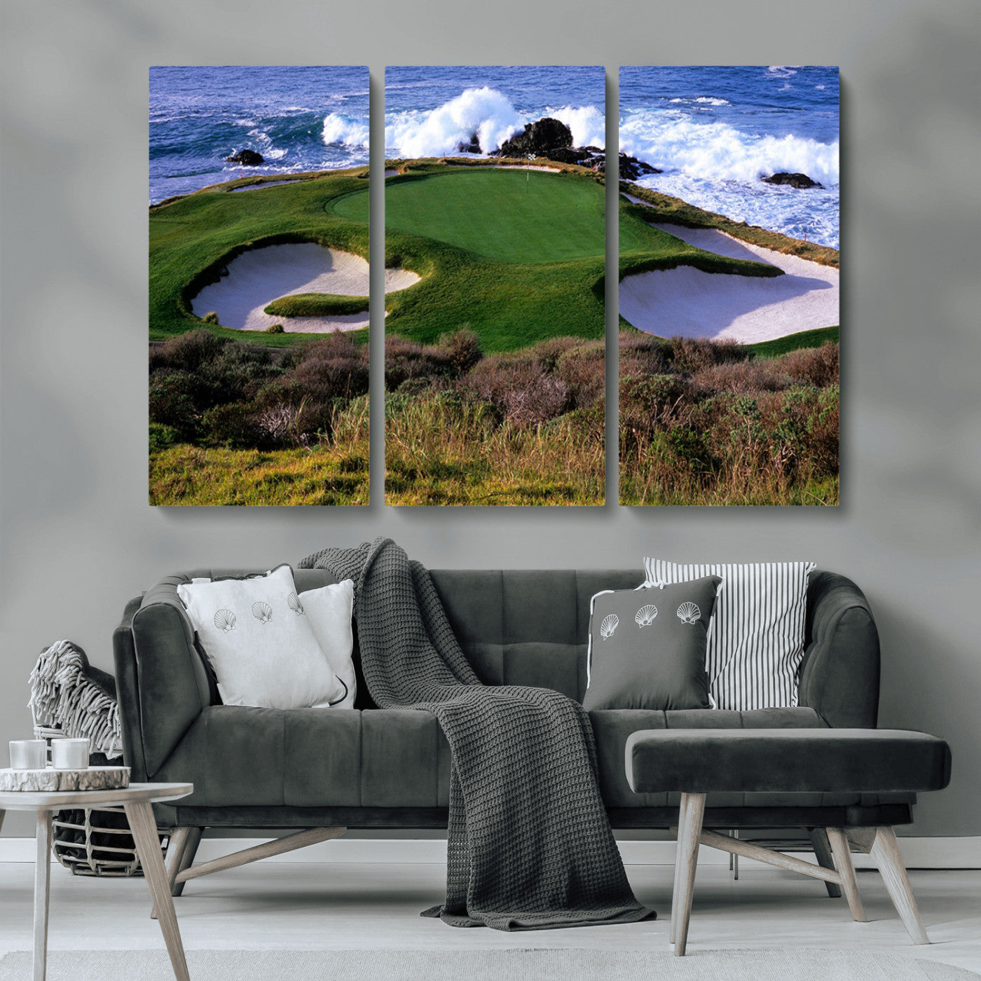 22776914-MGV-CV-36X24-Golf Course Wall Art – Oceanfront Green Canvas Print, Coastal Pebble Beach Photography Sports Decor for Living Room, Office, Man
