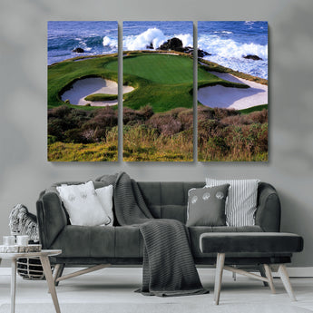 22776914-MGV-CV-36X24-Golf Course Wall Art – Oceanfront Green Canvas Print, Coastal Pebble Beach Photography Sports Decor for Living Room, Office, Man