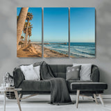 92568259-MGV-CV-36X24-California Beach Wall Art – Palm Tree Pier Canvas Print, Coastal Ocean Photography Seaside Decor for Living Room, Bedroom, Office,