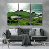 48473947-MGV-CV-48X32-3P-Ocean Golf Course Wall Art – Panoramic Green Fairway Canvas Print, Coastal Golf Landscape Photography Sports Decor for Office, Man