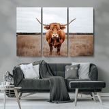 16316734-MGV-CV-36X24-Texas Longhorn Wall Art – Rustic Bull Portrait Canvas Print, Western Farmhouse Animal Photography Decor for Living Room, Office,