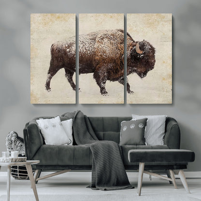 54810031-MGV-CV-36X24-Western Wall Art – Snow Covered Bison Canvas Print, Rustic Wildlife Photography Decor for Bedroom, Living Room, Office, Lodge,