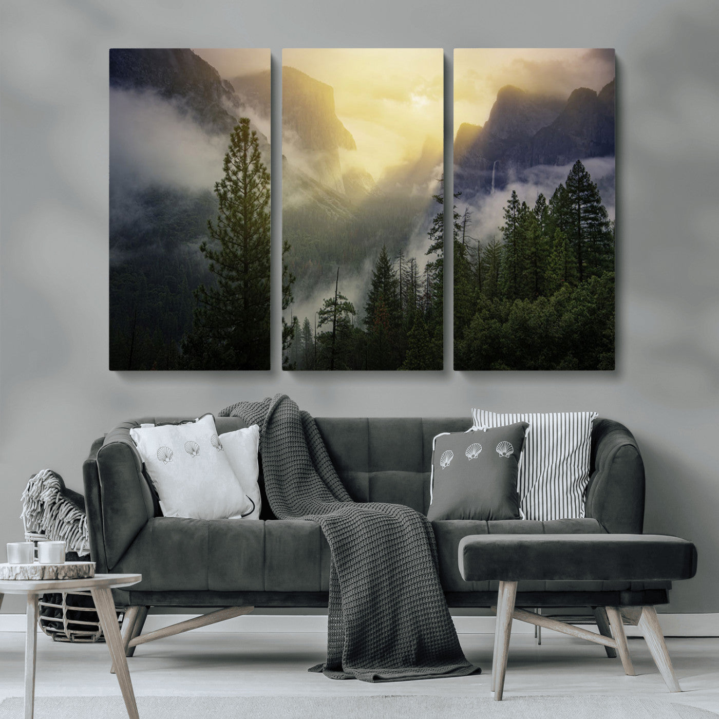 38316884-MGV-CV-36X24-Landscape Wall Art – Misty Mountain Valley Canvas Print, Scenic Pine Forest and Sunrise Photography Decor for Bedroom, Living