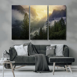 38316884-MGV-CV-36X24-Landscape Wall Art – Misty Mountain Valley Canvas Print, Scenic Pine Forest and Sunrise Photography Decor for Bedroom, Living